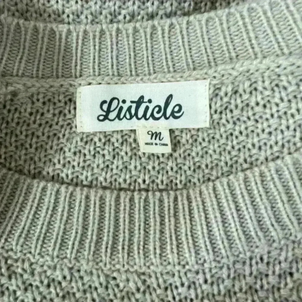 Listicle Floral Lace Sleeve Tan Knit Sweater Top Size Medium - Picture 5 of 7